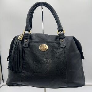 Tommy Hilfiger Black Leather Satchel Purse Shoulder Bag Tassel Gold Hardware